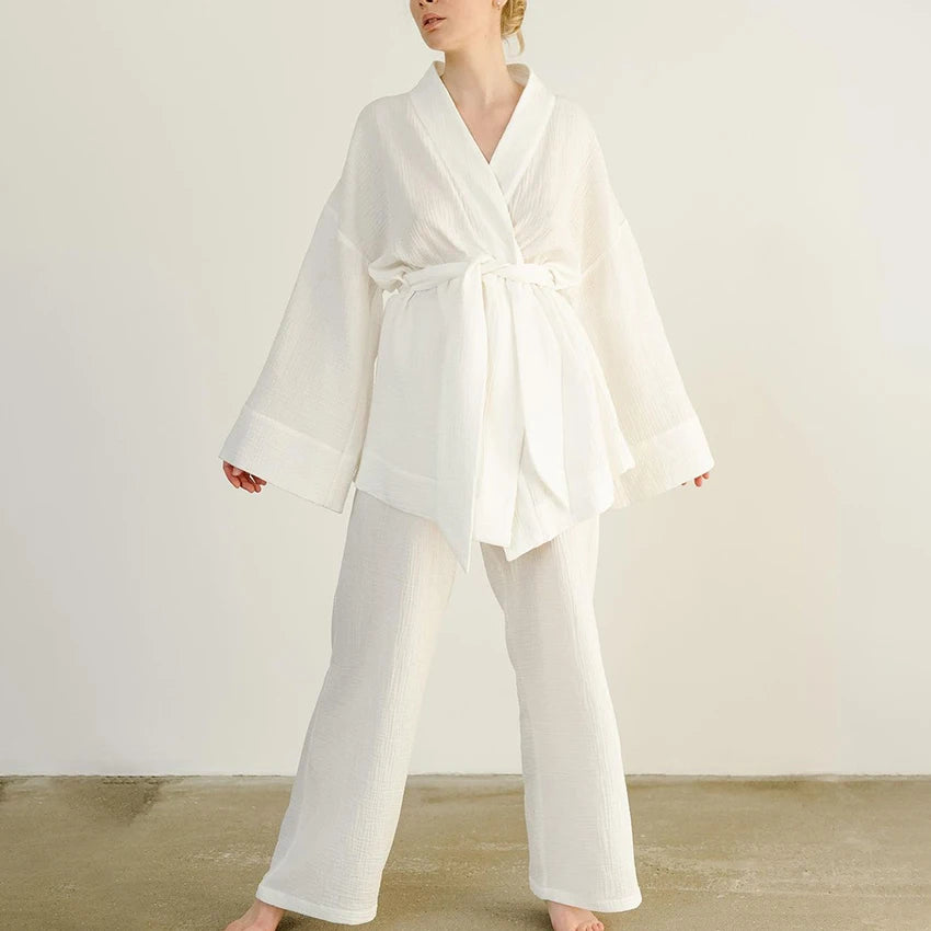 100% Cotton Loungewear With Bathrobe Women's Set