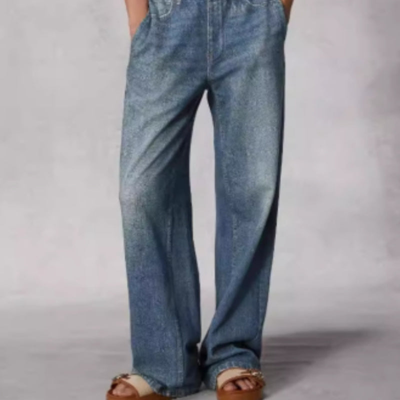 French Style All-matching Slim-fitting Mid-waist Wide Leg Jeans