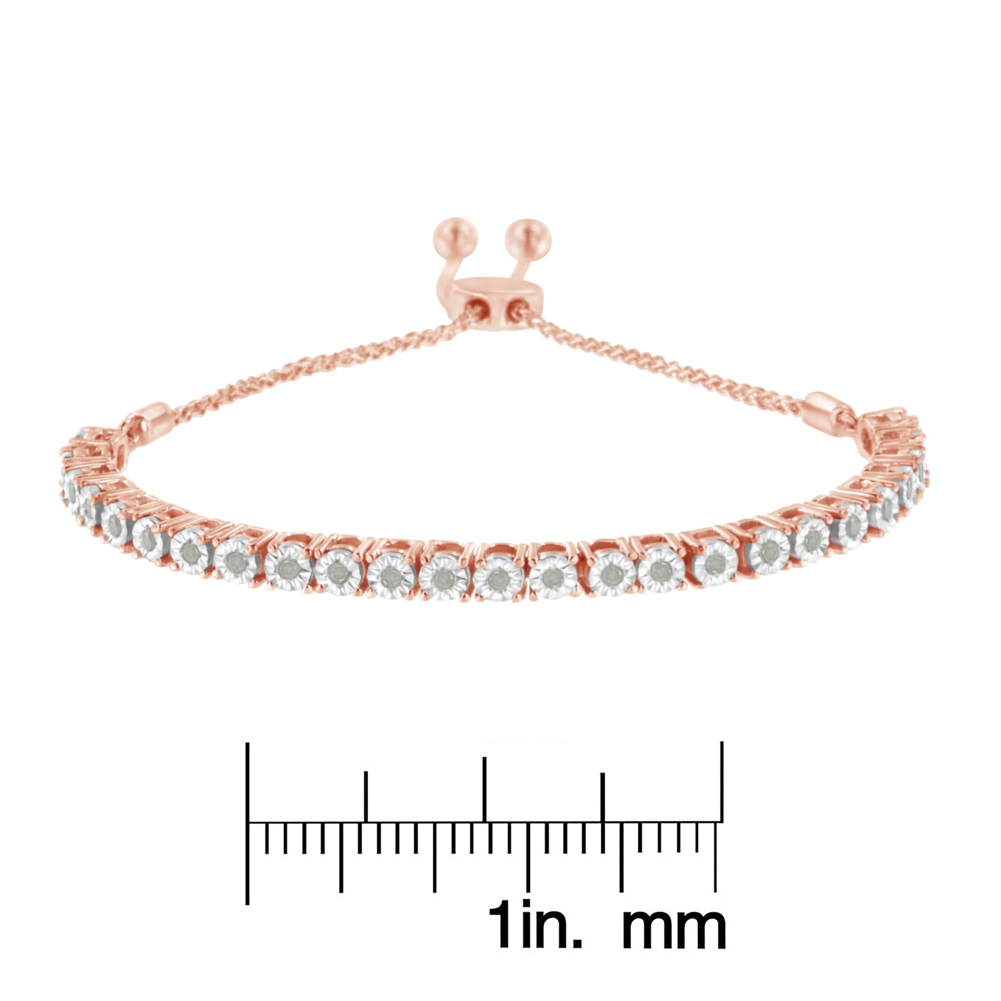 .925 Sterling Silver 1/4 Cttw Miracle-Set Diamond 4”-10” Adjustable Bolo Tennis Bracelet (I-J Color, I3 Clarity)