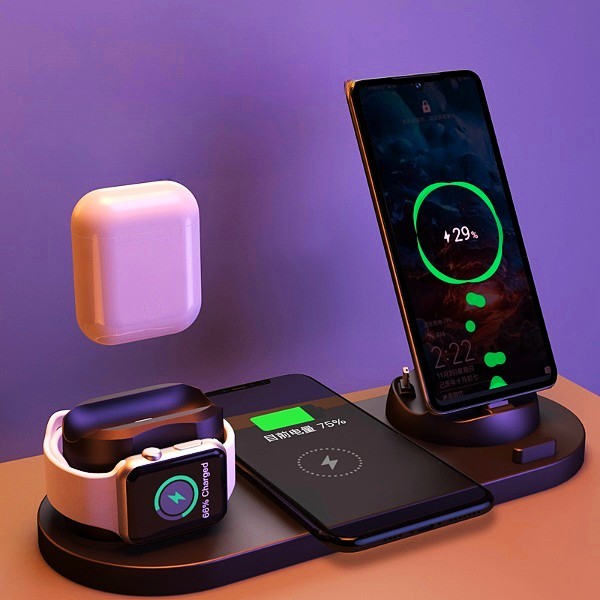 6 In 1 Wireless Fast Charging Station For IPhone, IWatch, and Airpods